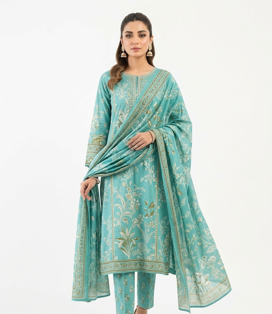 Elegant Floral Printed Lawn Shalwar Qameez - Fiza Clothing