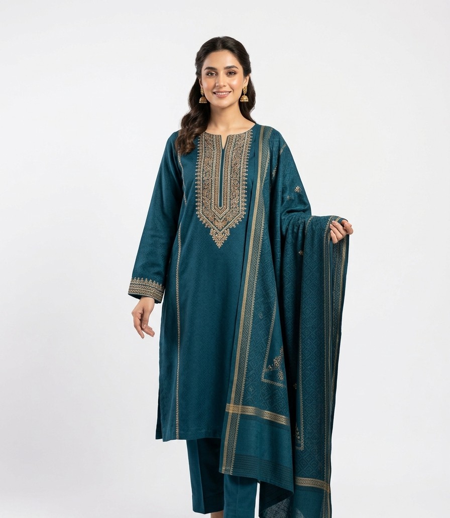 Designer Khaddar Winter Wear (3-Piece) - Fiza Clothing Women's Shalwar Qameez