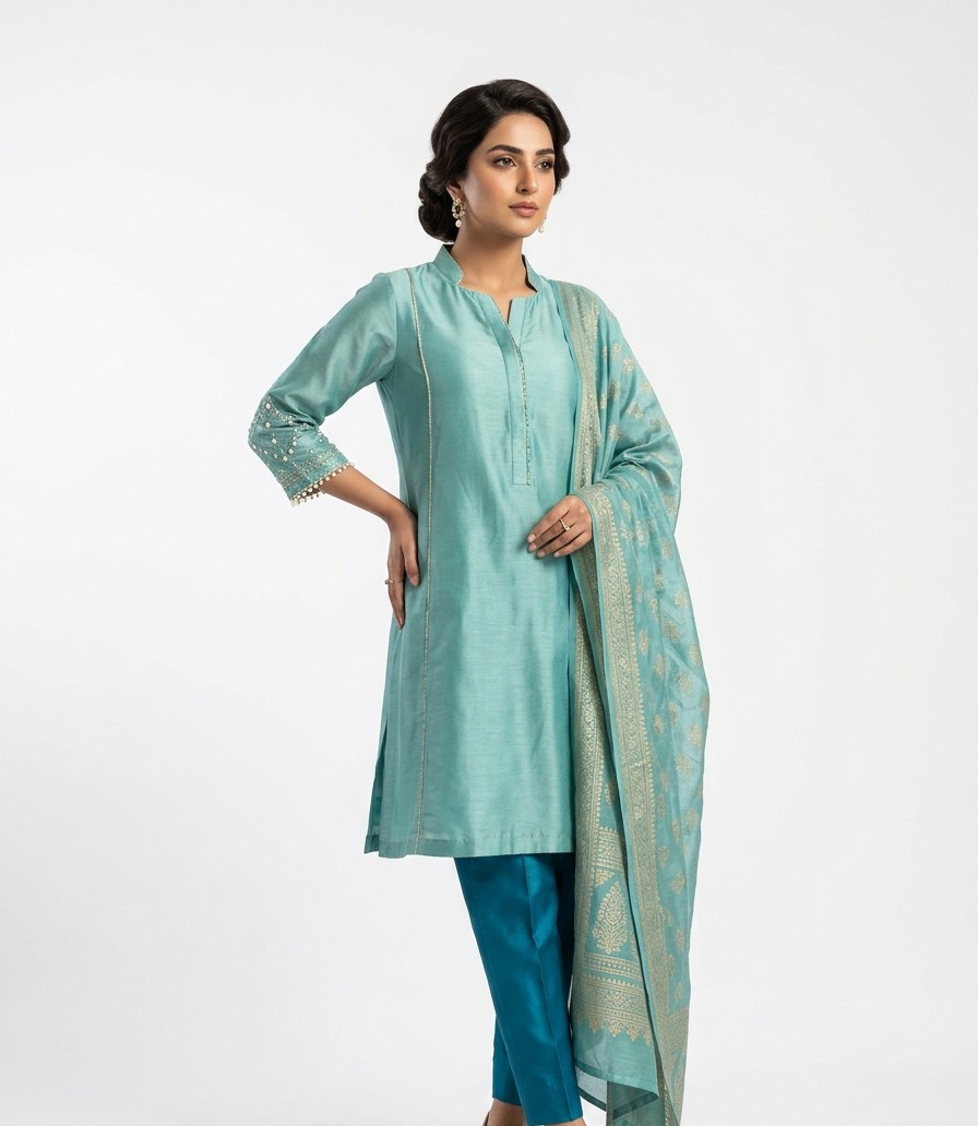 Ready-to-Wear Silk Blend Ethnic Suit - Fiza Clothing Women's Shalwar Qameez